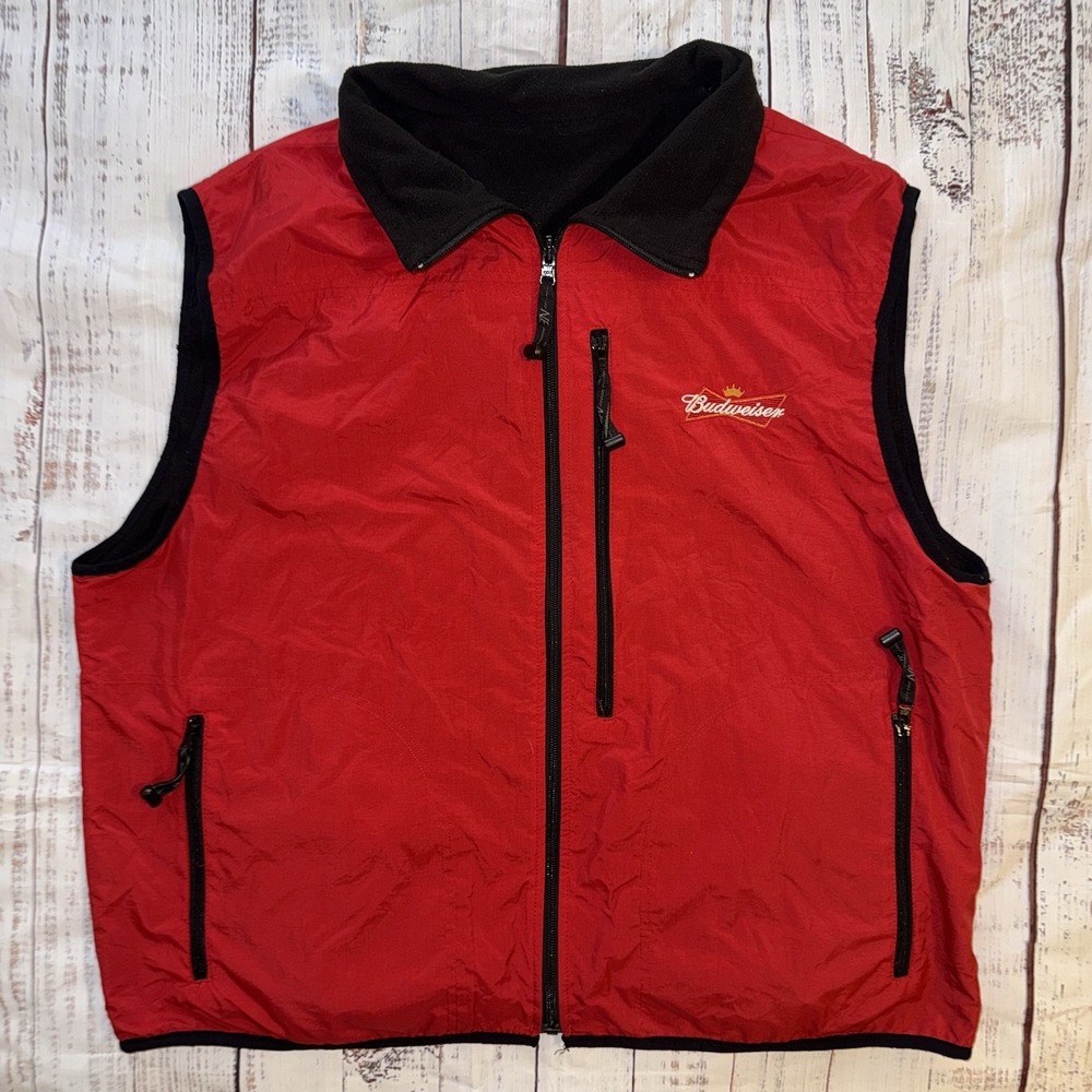 Budweiser's Men Fleece Vest Jacket Embroidered Logo, Size XL , Vintage Y2K